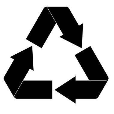 Geri dönüşüm simgesi, koyu siyah üçgen şekil oku beyaz arkaplanda izole