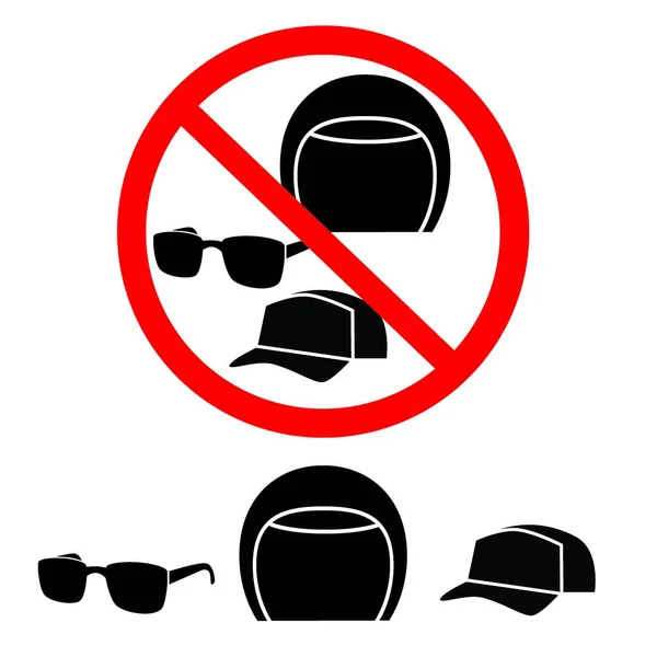 Icon Set Verbietet Das Tragen Von Helm Hut Und Sonnenbrille — Stockvektor