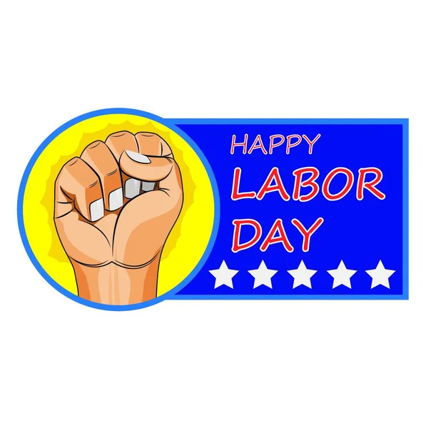 Labor Day Icon Blue Yellow Background Red Lettering — Stock Vector