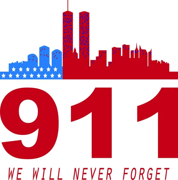 United States Patriots Day Icon 911 Wtc Building Silhouette Usa — Stock Vector