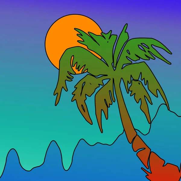 Kokospalmen Tropischen Strand Bei Sonnenuntergang Farbenfroher Hintergrund Mit Bäumen Strand — Stockfoto
