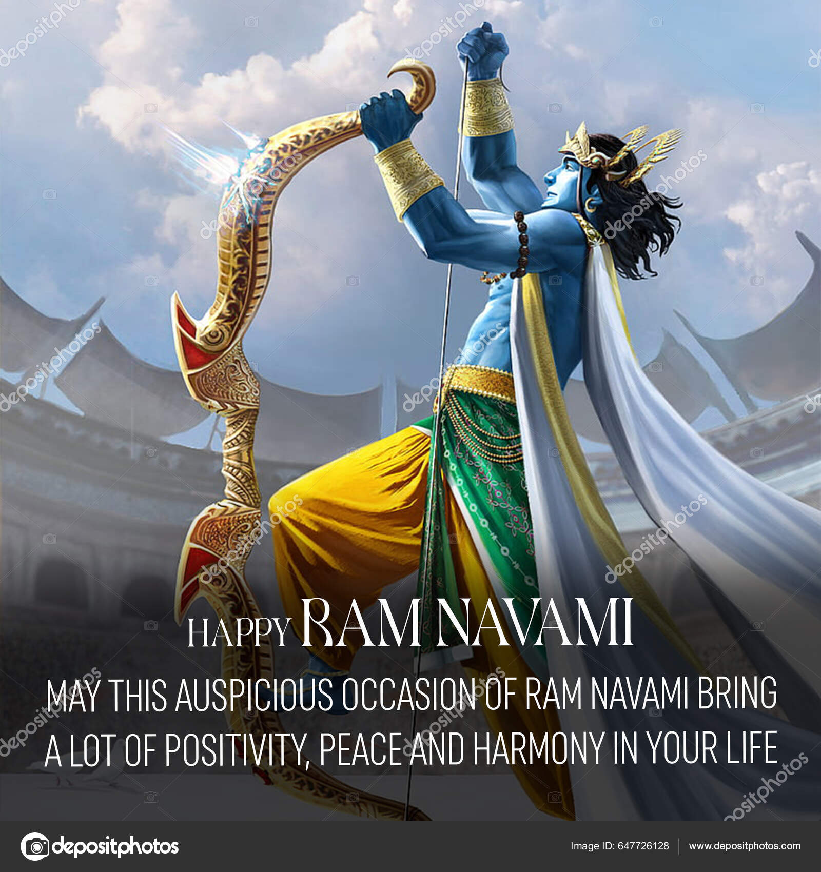 Lord Rama with bow arrow with English text meaning Happy Ram Navami  celebration background for religious holiday. 57935479 Vector Art at  Vecteezy, image size:1600x1700