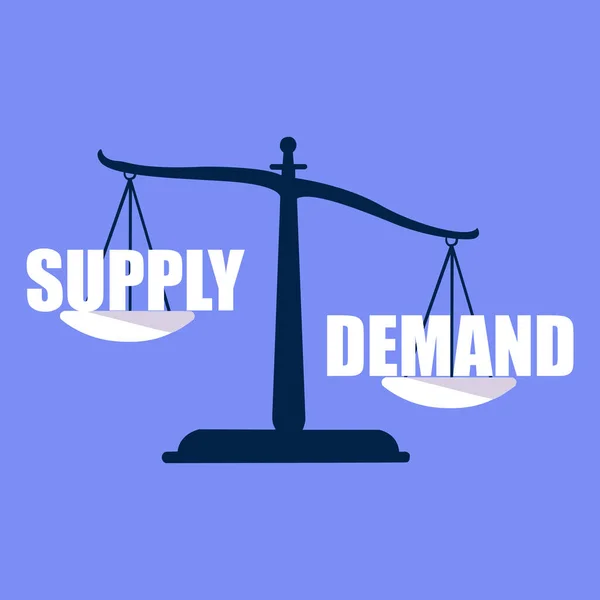 Supply and demand with weight scale showing high demand and low supply. Vector illustration.