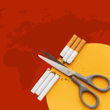 Kalp krizi ve sigara. Dünya Tütünsüz Günü. Poster için yaratıcı tasarım fikri, afiş sanatı 05