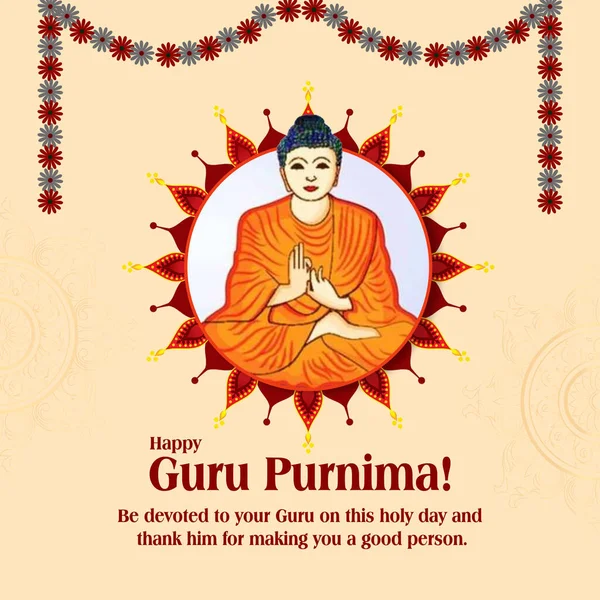 Happy Guru Purnima Gautama Buddha Σιλουέτα Αστέρια Mandala Παραδοσιακό Πρότυπο — Φωτογραφία Αρχείου