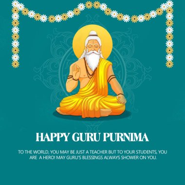 Happy Guru Purnima Gautama Buddha, silhouette, stars, Mandala. Traditional Festival Poster Banner Design Template. clipart