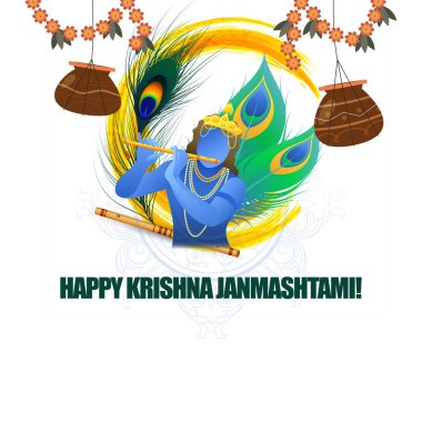  Mutlu Krishna Janmashtami festivali. Janmashtami festival vektörü Lord Krishna flüt vektör illüstrasyon arka plan, pankart, dijital posta, poster ve kart tasarımı oynuyor