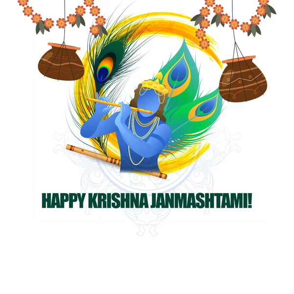 Grattis Krishna Janmashtami Festivalen Janmashtami Festival Vektor Med Lord Krishna — Stockfoto