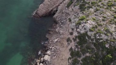 Aerial 4k footage of medieval coastal defensive tower of La Corda in Oropesa, Spain. High-quality 4k footage