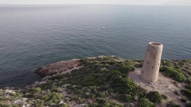Aerial Footage Medieval Coastal Defensive Tower Corda Oropesa Spain High — Wideo stockowe
