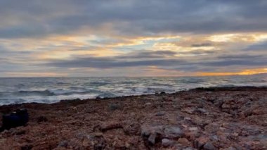 Unedited Winter beach sunset time-lapse. High-quality 4k footage in Spain.