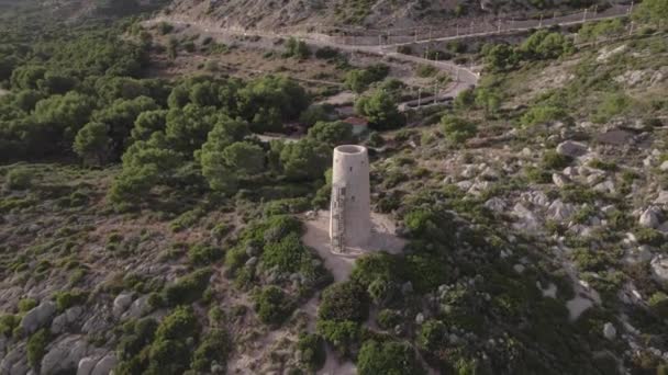 Aerial Footage Medieval Coastal Defensive Tower Corda Oropesa Spain High — Stok Video