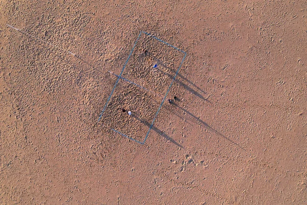 Aerial view of Concrete Parking lot white lines top view. High-quality photo