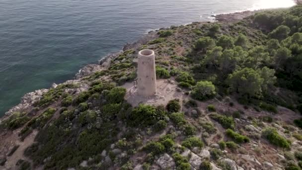 Aerial Footage Medieval Coastal Defensive Tower Corda Oropesa Spain High — Stok video