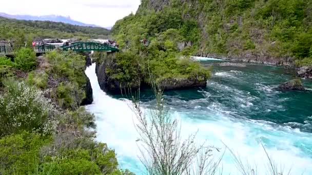 Lovely Glacial Waterfall Fresh Blue Water Motion Trees Calbuco Volcano — Vídeo de stock