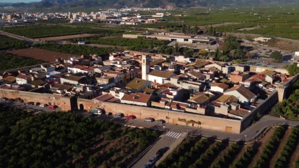 Aerial Footage Medieval Walled Village Mascarell Spain — Stockvideo