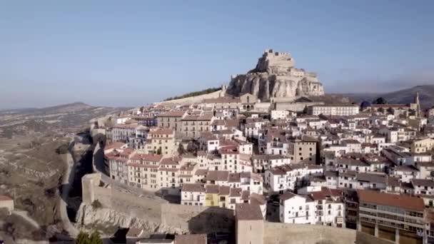 Increíble Vista Aérea Morella Con Iglesia Archiprestal Castillo Medieval Cima — Vídeo de stock