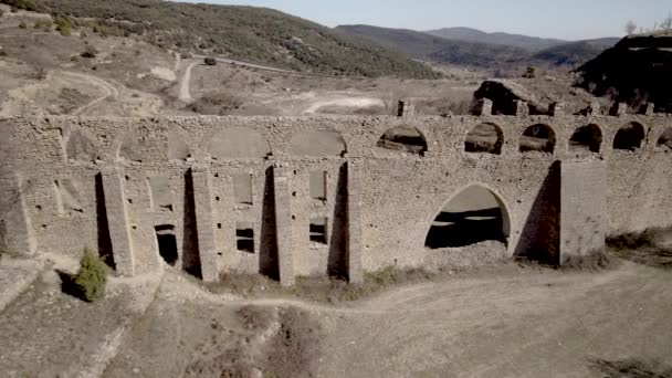 Повітряний Дрон Вид Старий Сухий Камінь Римський Акведук Морелли Іспанія — стокове відео