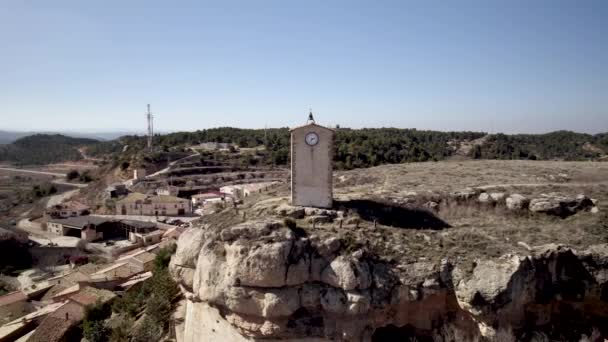 Close Fly Old Bell Tower Village Monroyo Matarranya Region Teruel — Stock Video
