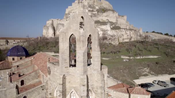 Vue Aérienne Église Archiprêtre Santa Maria Morella Espagne Façade Gothique — Video