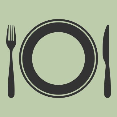 Tabak, bıçak ve çatal. Arka planda izole. Vektör çizimi. Eps 10.