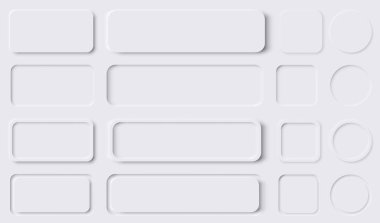 Neumorphism düğmesi dizayn seti. Neumorphic UI Tasarım Elementleri. Vektör çizimi. Eps 10.