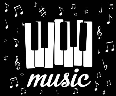 Müzik ikonu, piyano ve notalarla birlikte. Vektör çizimi. Eps 10.