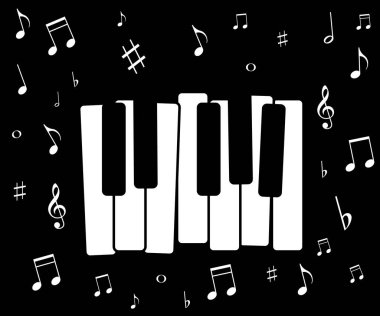 Müzik ikonu, piyano ve notalarla birlikte. Vektör çizimi. Eps 10.