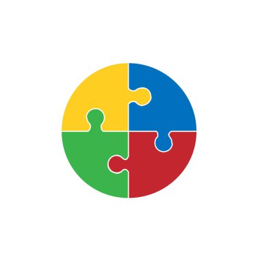 Dört parçalı düz bulmaca yuvarlak bilgi sunumu. Arka planda izole. Vektör çizimi. Eps 10.