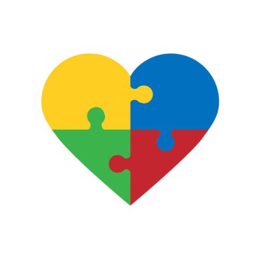 Kalp şeklinde yapboz parçaları, beyaz arka planda izole edilmiş. Vektör çizimi. Eps 10.