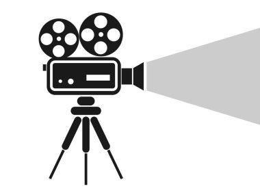 Retro sinema kamera simgesi beyaz arkaplanda izole edildi. Vektör illüstrasyonu.