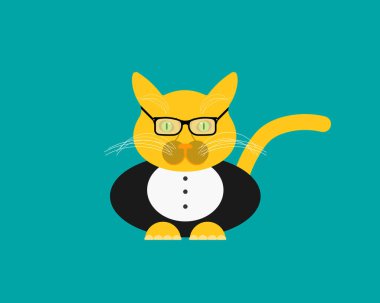 Takım elbiseli kedi. Düz simge arkaplanda izole edildi. Vektör çizimi. Eps 10.