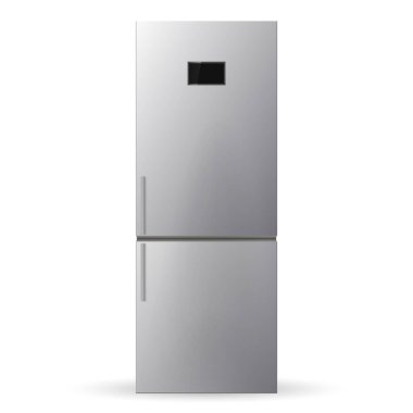 Paslanmaz çelik buzdolabı. Buzdolabı beyaz arka planda izole edilmiş. Vektör illüstrasyonu.