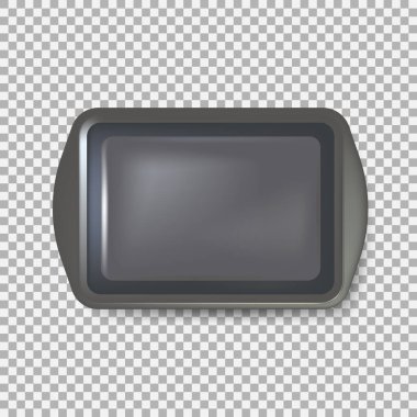 Kare siyah levhanın üst görüntüsü. Boş plastik tepsi. Saplı metal tepsi merhemi. Arka planda izole. Vektör çizimi. Eps 10.