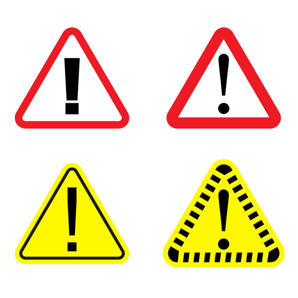 Опасные знаки установлены на белом фоне. Значок опасности. Векторная иллюстрация.