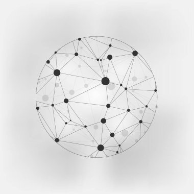 Geometrik Daireler Moleküler. Yerküresini birbirine bağlayan kablo iskeleti. Dünya bağlantısı kavramı. Küre yapısı bağlanıyor. Gri arka planda izole edilmiş. Vektör çizimi. Eps 10.