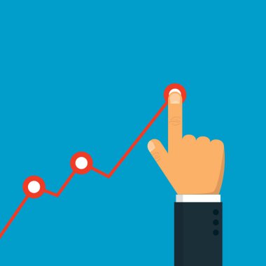 El, harita okunu tutuyor. Kâr kavramı. İşadamı finansal büyüme grafiğini yönetiyor. Vektör çizimi. Eps 10.