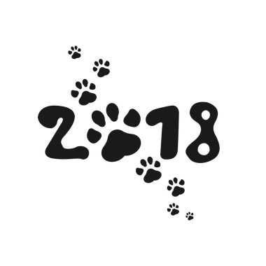 Köpek 2018 'in yeni yılı için Çin takvimi. Paw Print. Vektör çizimi. Eps 10. Asıl tasarım.