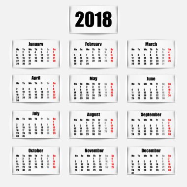 Takvim 2018. Bayrak tasarımı. Vektör çizimi. Eps 10.