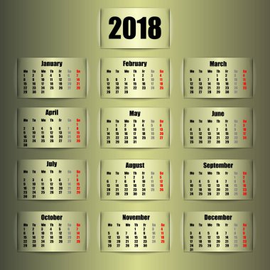Takvim 2018. Bayrak tasarımı. Vektör çizimi. Eps 10.