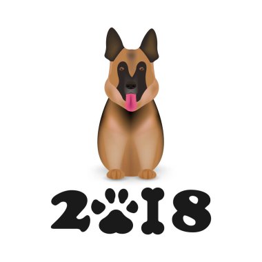 Köpek, 2018 yılının Çin burcunun sembolü. Köpek 2018 'in yeni yılı için Çin takvimi. Alman çoban köpeği beyaz arka planda izole edilmiş. Vektör illüstrasyonu.