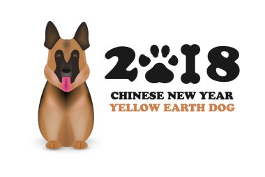 Köpek, 2018 yılının Çin burcunun sembolü. Köpek 2018 'in yeni yılı için Çin takvimi. Alman çoban köpeği beyaz arka planda izole edilmiş. Vektör illüstrasyonu.