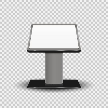 Gerçekçi 3d Etkileşimli Bilgi Büfesi Terminali Standart Ekran Konsolu Bilgileri şeffaf arkaplanda izole edildi. Vektör çizimi. Eps 10.