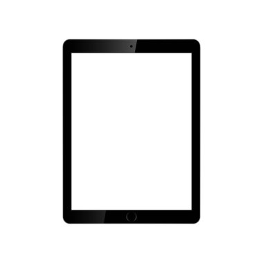 Beyaz ekranlı tablet. Beyaz arka planda izole edilmiş. Gerçekçi vektör çizimi. Boşluğu kopyala.