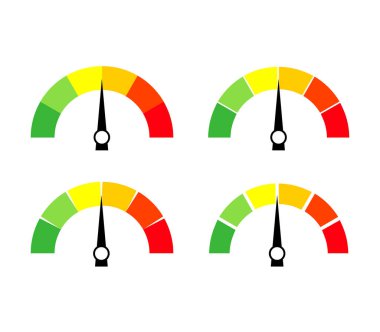 Hız göstergesi simgesi veya ok ile imzala. Renkli Infographic gösterge ögesi koleksiyonu. Vektör illüstrasyonu.