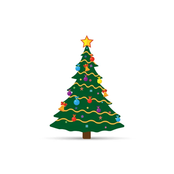 Díszített Karácsonyfa Elszigetelt Fehér Háttér Rész — Stock Vector