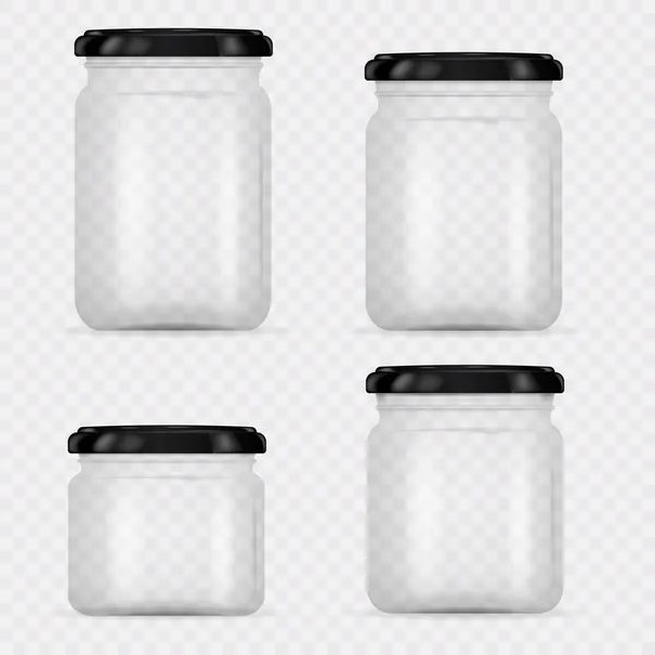 stock vector Set of Glass Jars for canning and preserving. Vector Illustration isolated on transparent background.Empty transparent glass jar with screw cap. Round Shape Glass Canister. Eps 10.