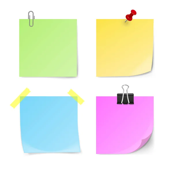 Set Green Yellow Blue Violet Sticky Notes Isolated White Background — 스톡 벡터
