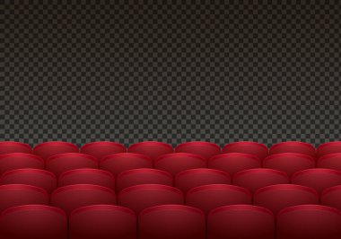 Arka planda izole edilmiş kırmızı sinema ya da tiyatro koltukları. Gerçekçi vektör illüstrasyonu.