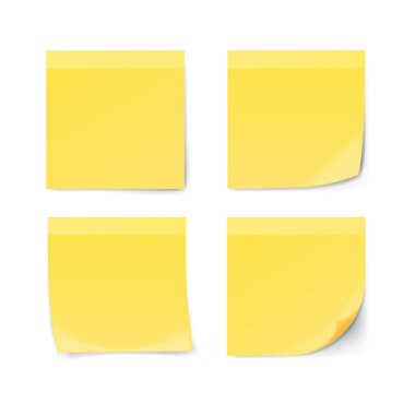 Beyaz arkaplanda izole edilmiş yapışkan notlar. Vektör illüstrasyonu.